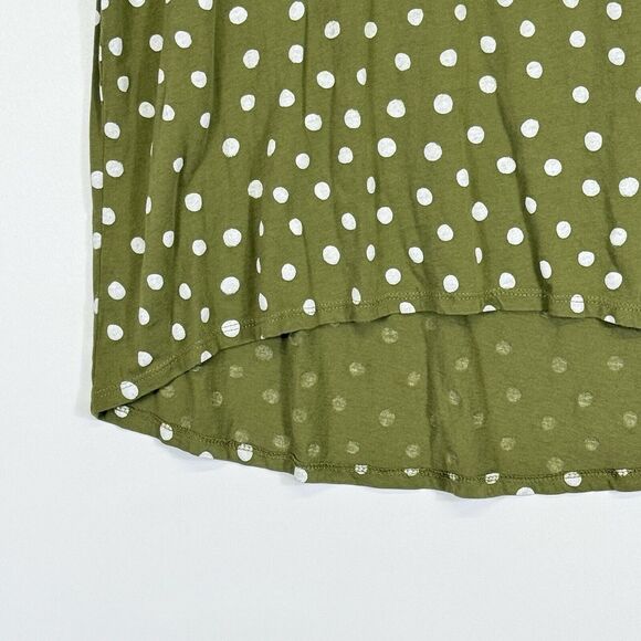 Zara Olive Green White Polka Dot‎ Hi Low Jersey Knit T-Shirt Top Women's Medium - Picture 3 of 7